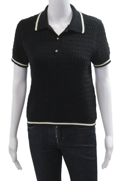 Zara Women Basic Black Collared Short Sleeve Polo Size S