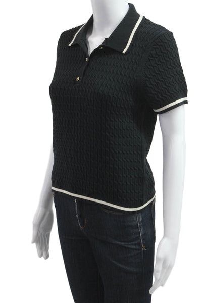 Zara Women Basic Black Collared Short Sleeve Polo Size S