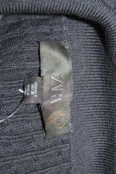 Zara Women Basic Black Collared Short Sleeve Polo Size S