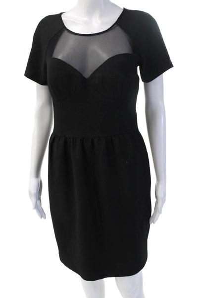 Club Monaco Women Bodycon Sheath Black Short Sleeve Zip Dress Size 8