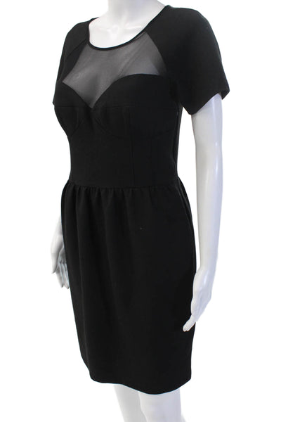 Club Monaco Women Bodycon Sheath Black Short Sleeve Zip Dress Size 8
