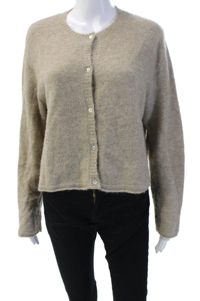 Zara Womens Cardigan Beige Button Round Neck Long Sleeve Size M