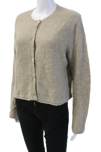 Zara Womens Cardigan Beige Button Round Neck Long Sleeve Size M