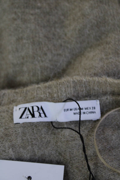 Zara Womens Cardigan Beige Button Round Neck Long Sleeve Size M