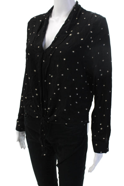 Rails Womens Petite Black Star Print Long Sleeve Drawstring Blouse Size S