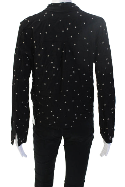 Rails Womens Petite Black Star Print Long Sleeve Drawstring Blouse Size S