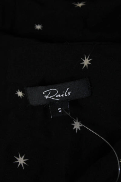 Rails Womens Petite Black Star Print Long Sleeve Drawstring Blouse Size S