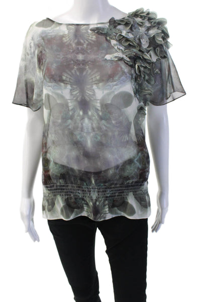 Ted Baker London Womens Gray Floral Butterfly Short Sleeve Blouse Size 1