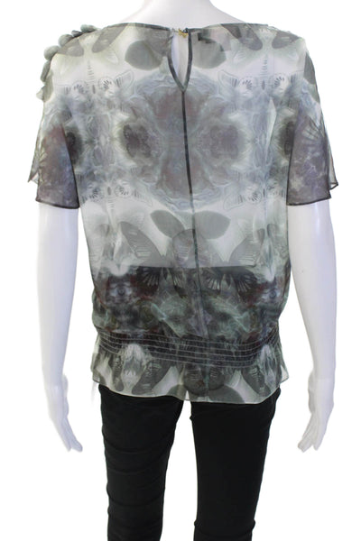 Ted Baker London Womens Gray Floral Butterfly Short Sleeve Blouse Size 1
