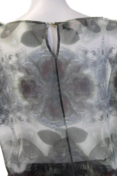 Ted Baker London Womens Gray Floral Butterfly Short Sleeve Blouse Size 1