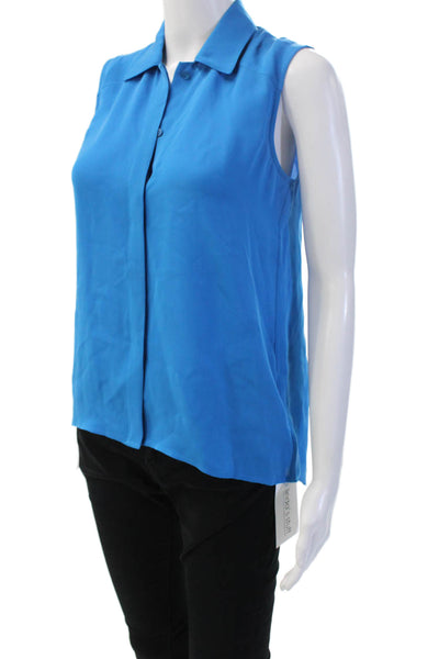 Theory Womens Sleeveless Collared Silk Blouse Blue Basic Size 0P