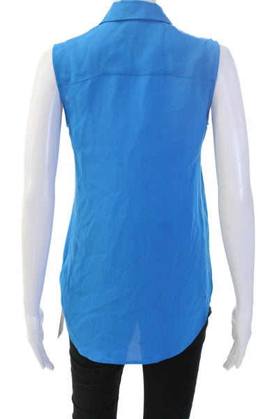 Theory Womens Sleeveless Collared Silk Blouse Blue Basic Size 0P
