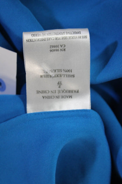Theory Womens Sleeveless Collared Silk Blouse Blue Basic Size 0P