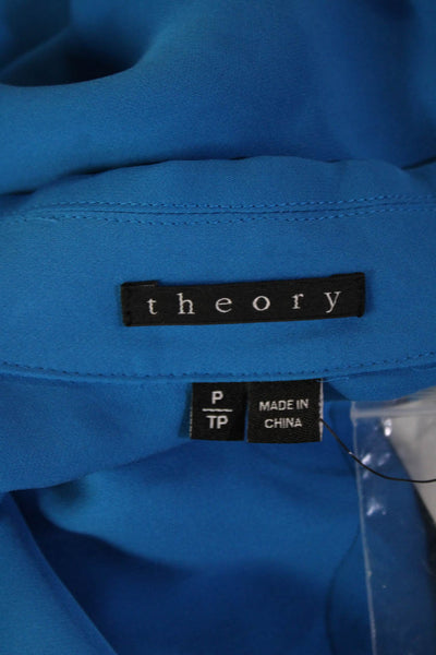 Theory Womens Sleeveless Collared Silk Blouse Blue Basic Size 0P