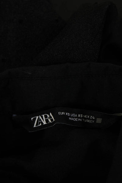 Zara Women Black Polka Dot Collared Button Up Blouse Long Sleeve Size XS