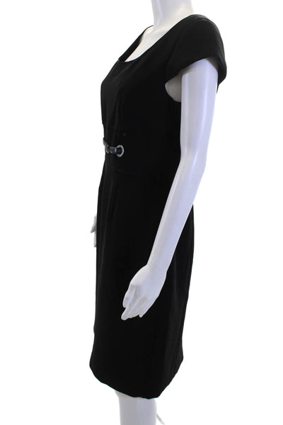 Tahari Womens Sheath Dress Black Square Neck Short Sleeve Knee Length Size 8