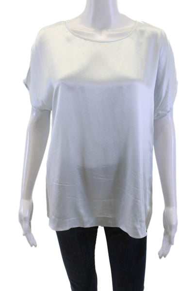 Pure Collection Women Light Blue Silk Round Neck Short Sleeve Blouse Size 8