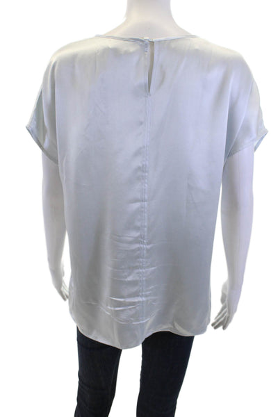 Pure Collection Women Light Blue Silk Round Neck Short Sleeve Blouse Size 8