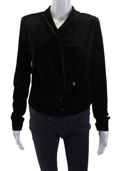 BCBG Paris Womens Black Mock Neck Button Blouse Long Sleeve Size 2
