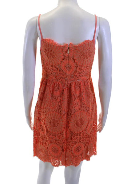 Trina Turk Women Slip Dress Orange Floral V Neck Zip Sleeveless Short Size 0