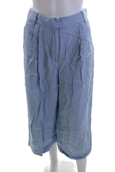 Tibi Womens Cropped Pants Light Blue 100% Lyocell Button Inseam 28 Size 2
