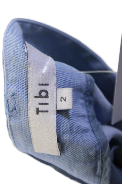 Tibi Womens Cropped Pants Light Blue 100% Lyocell Button Inseam 28 Size 2