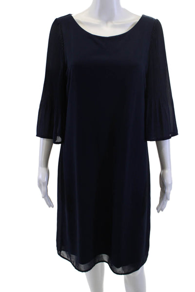 La Fee Maraboutee Womens Dark Blue Shift Dress 3/4 Sleeve Round Neck Size M