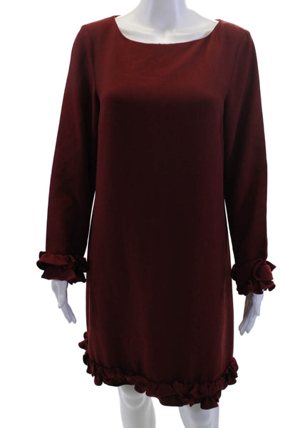 STS Sail To Sable Women Shift Dress Red Long Sleeve Round Neck Size 12