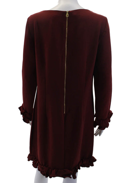 STS Sail To Sable Women Shift Dress Red Long Sleeve Round Neck Size 12