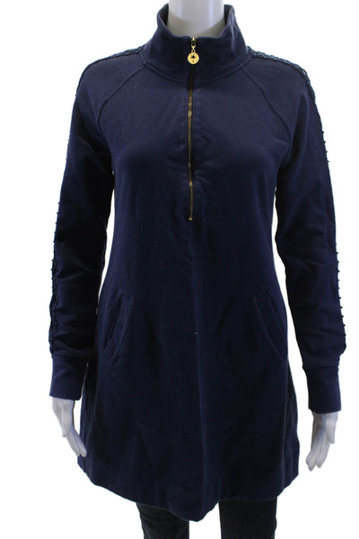 Lily Pulitzer Women Tunic Sweatshirt Dark Blue Mock Neck Long Sleeve Size S