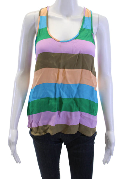 Tibi Womens Basic Striped Green Viscose Round Neck Sleeveless Tank Size 0