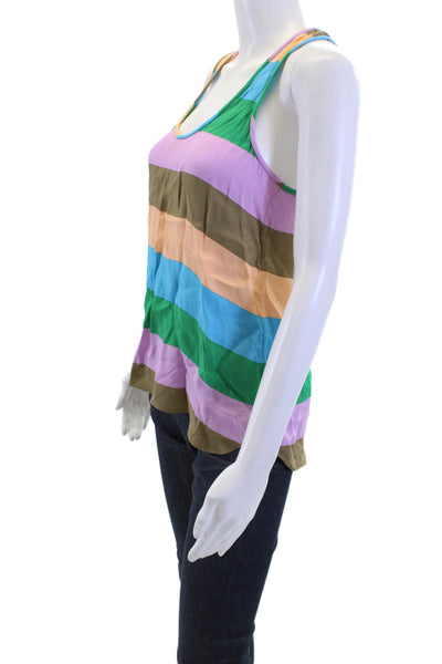 Tibi Womens Basic Striped Green Viscose Round Neck Sleeveless Tank Size 0