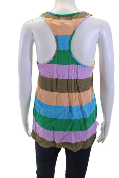 Tibi Womens Basic Striped Green Viscose Round Neck Sleeveless Tank Size 0