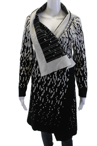Escada Womens Black Virgin Wool Geometric Long Sleeve Coatigan Size M