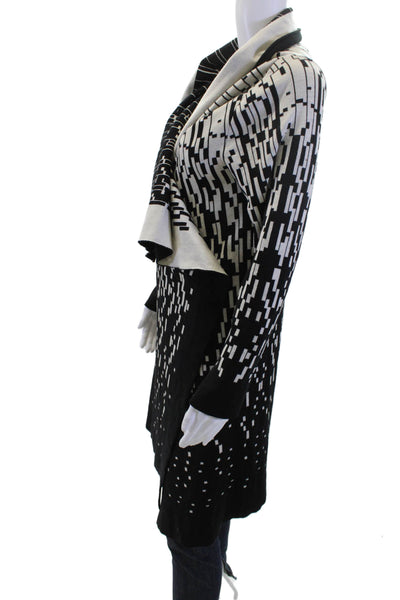 Escada Womens Black Virgin Wool Geometric Long Sleeve Coatigan Size M