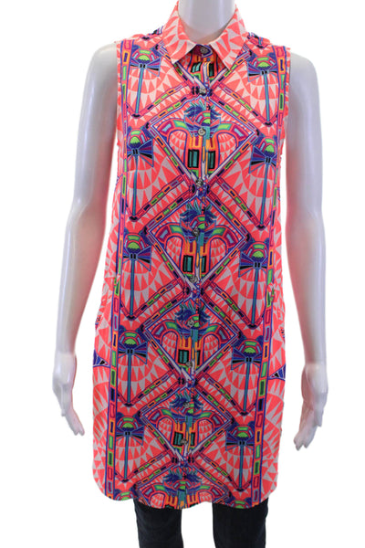 Mara Hoffman Women Tunic Collared Sleeveless Button Up Aztec Pink Size XS
