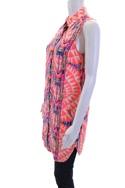 Mara Hoffman Women Tunic Collared Sleeveless Button Up Aztec Pink Size XS