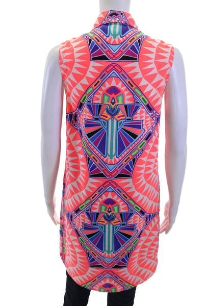Mara Hoffman Women Tunic Collared Sleeveless Button Up Aztec Pink Size XS