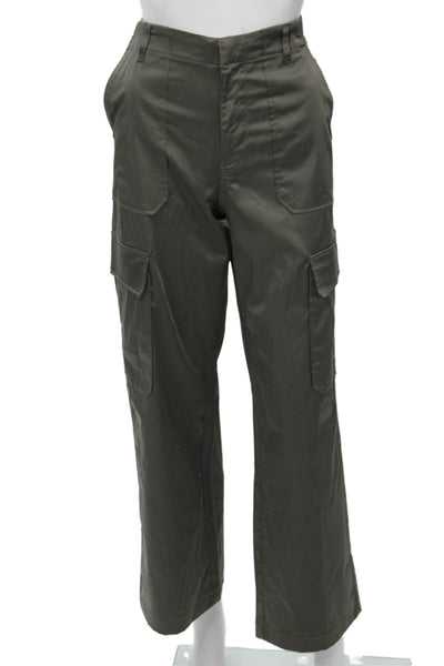 Zara Women Green Cargo Pants Button Polyester Solid Army Fall Size M