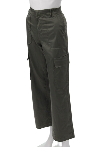 Zara Women Green Cargo Pants Button Polyester Solid Army Fall Size M
