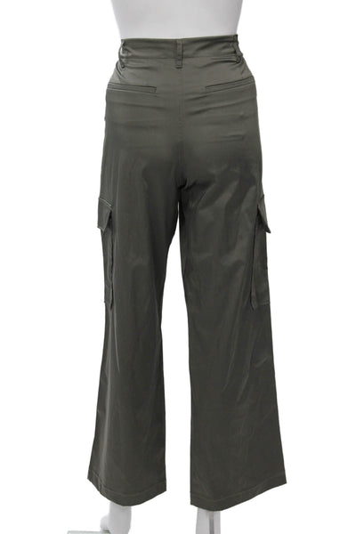 Zara Women Green Cargo Pants Button Polyester Solid Army Fall Size M