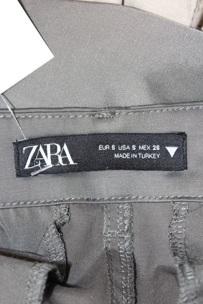 Zara Women Green Cargo Pants Button Polyester Solid Army Fall Size M