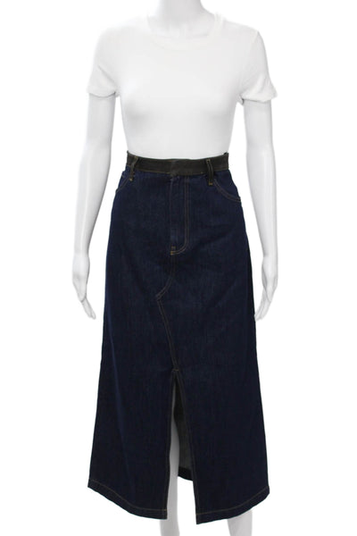 Zara Women A-Line Maxi Denim Skirt Dark Blue Solid Size L