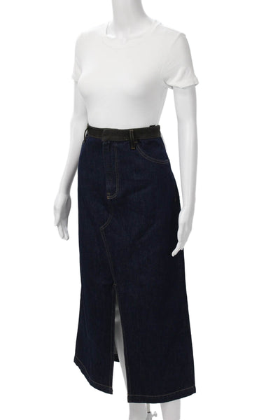 Zara Women A-Line Maxi Denim Skirt Dark Blue Solid Size L