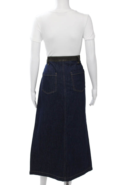Zara Women A-Line Maxi Denim Skirt Dark Blue Solid Size L