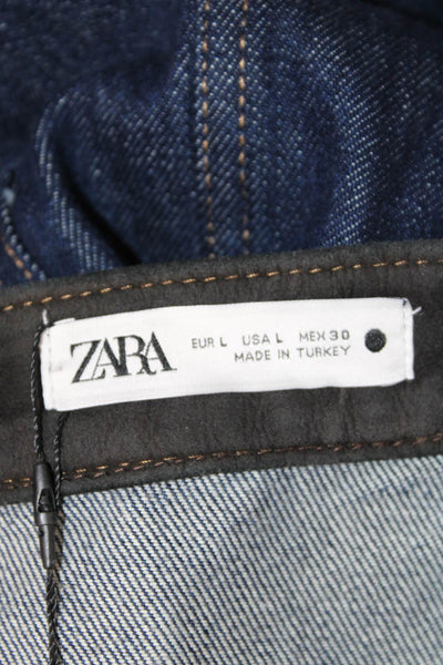 Zara Women A-Line Maxi Denim Skirt Dark Blue Solid Size L