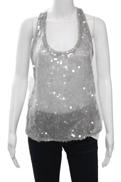Zara Womens 80s Gray Round Neck Tank Top Polyester Size XS