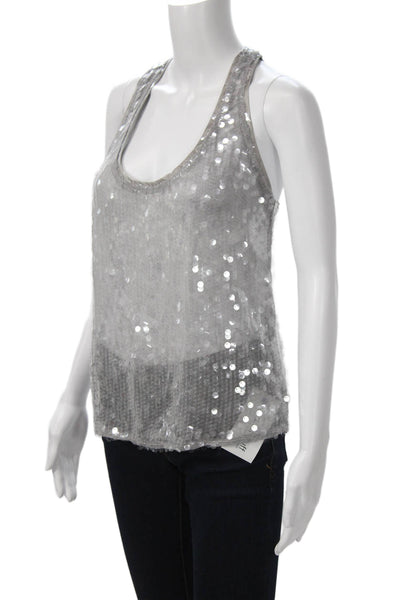 Zara Womens 80s Gray Round Neck Tank Top Polyester Size XS