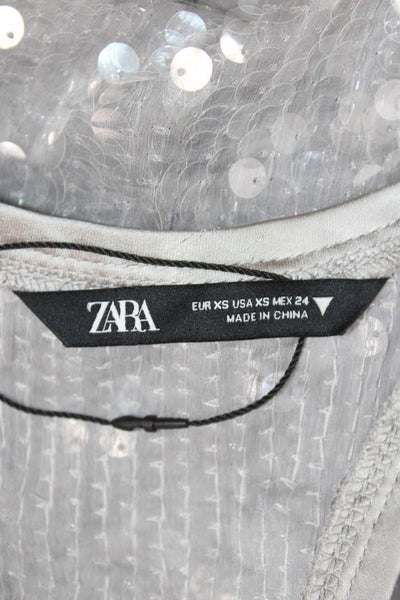 Zara Womens 80s Gray Round Neck Tank Top Polyester Size XS