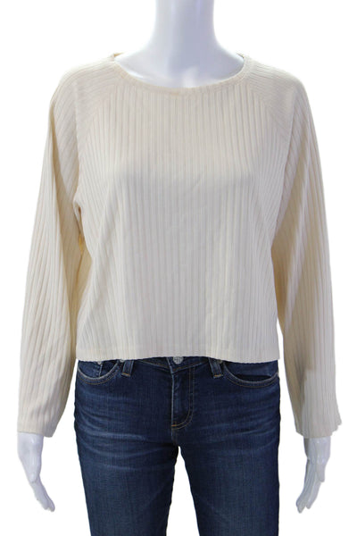 Club Monaco Women Basic Striped Round Neck Long Sleeve Blouse Beige Size M